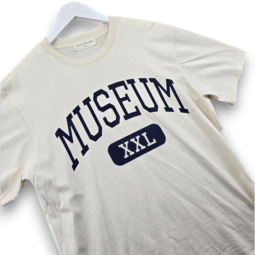 Museum of Peace & Quiet Mens T Shirt Medium Cream Cotton Short Sleeve Logo